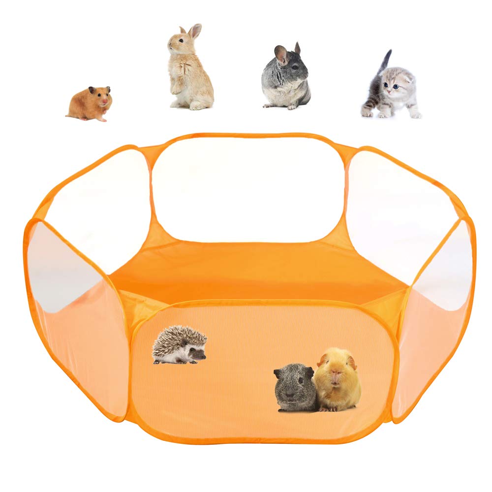 Small Animals C&C Cage Tent, Breathable & Transparent Pet Playpen Pop Open Outdoor/Indoor Exercise Fence, Portable Yard Fence fo