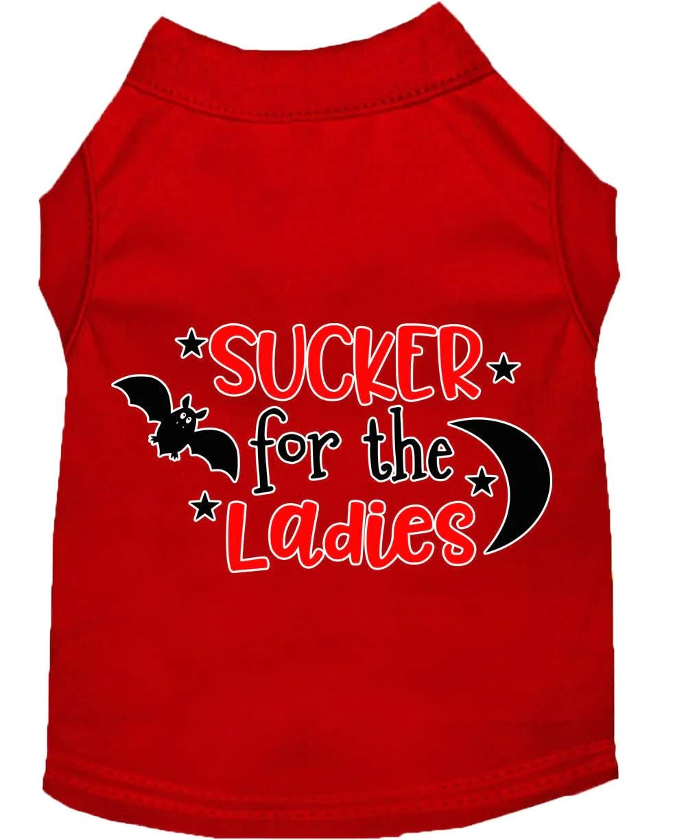 Pet Dog & Cat Shirt Screen Printed, "Sucker For The Ladies" Red XS (0-3 lbs.)
