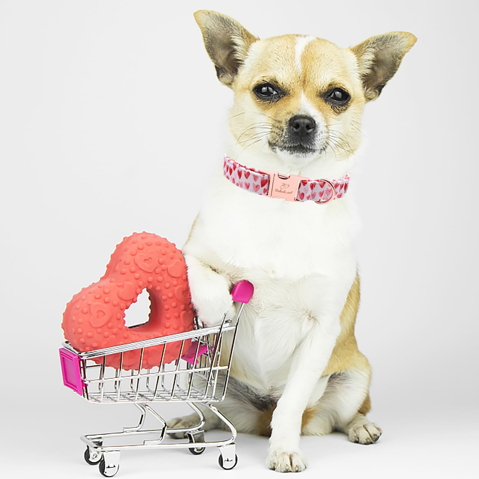 Babole Pet Valentines Dog Collar, White Red Heart Valentine Pet Collar With Metal Buckel, Durable Adjustable Holiday Dog Collars