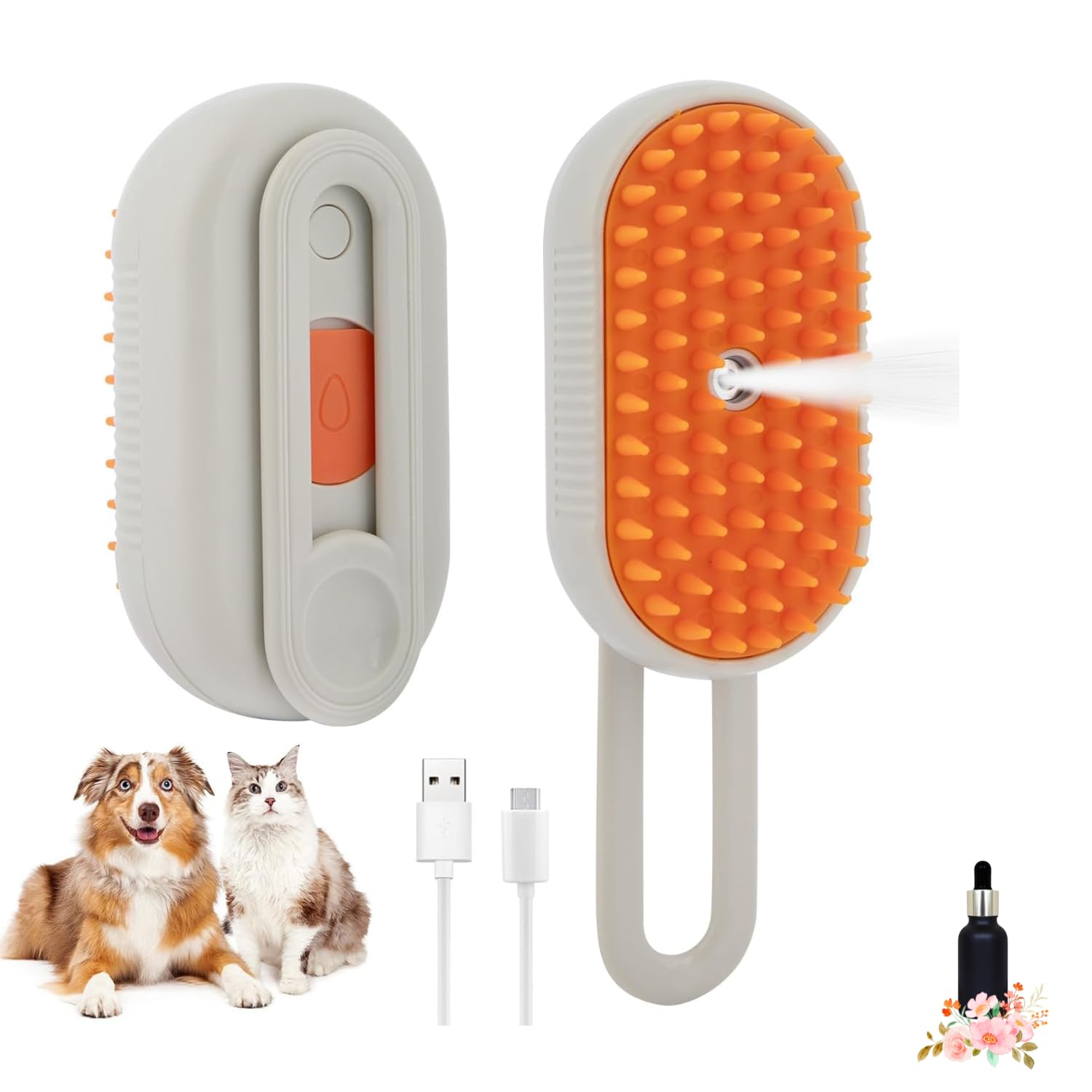 Paw N Pet Pet Hair Brush For Dogs & Cats + Pet Essence [5Ml] | 3 In 1 Pet Steam Brush | Self Cleaning Lint Remover | Multifuncti