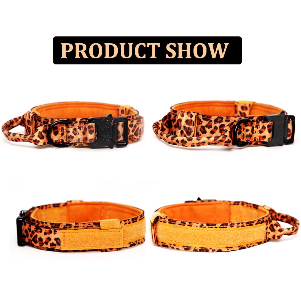 Tactical Military Nylon Collar - Adjustable, Heavy Duty Metal Buckle With Handle For Dog Training (Leopard, Xl)