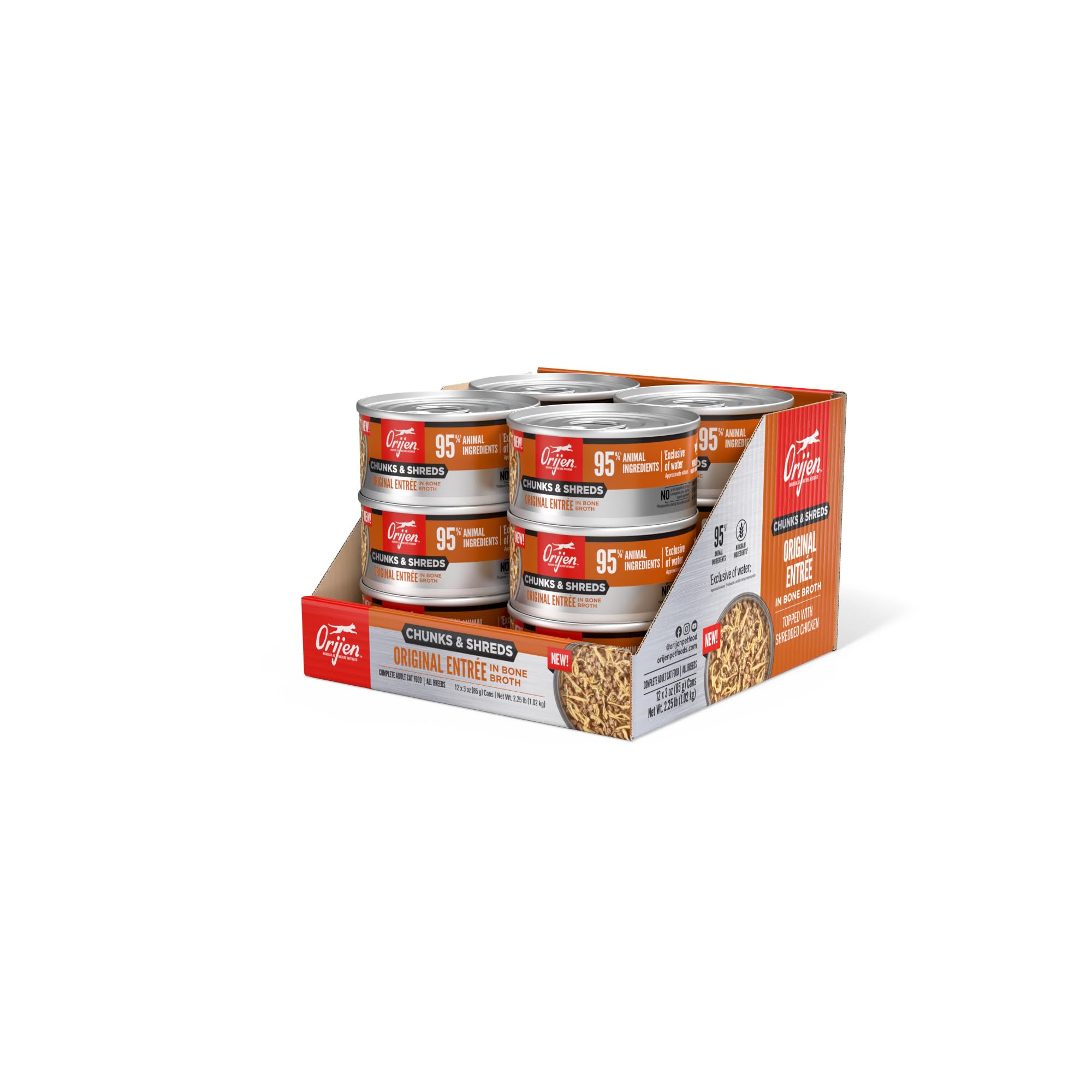 ORIJEN Chunks & Shreds Wet Cat Food Original Entr  e 3oz Cans (12 Count)