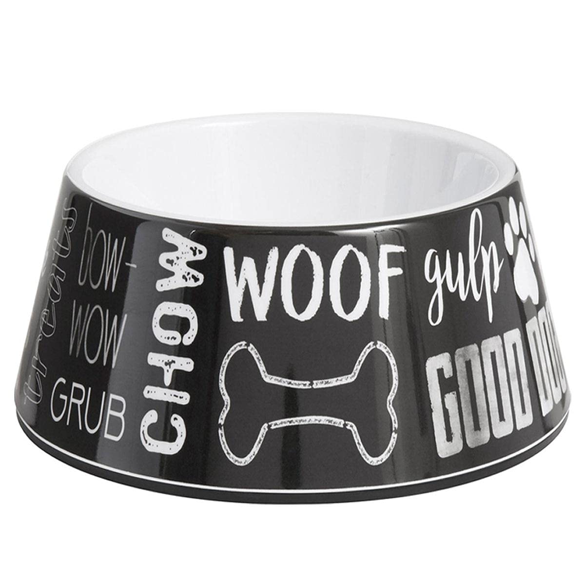 Black Dog Stainless Steel And Melamine Designer Food Bowl For Dogs Or Cats  AntiSlip Slip Resistant Rubber Base, Dishwasher Sa