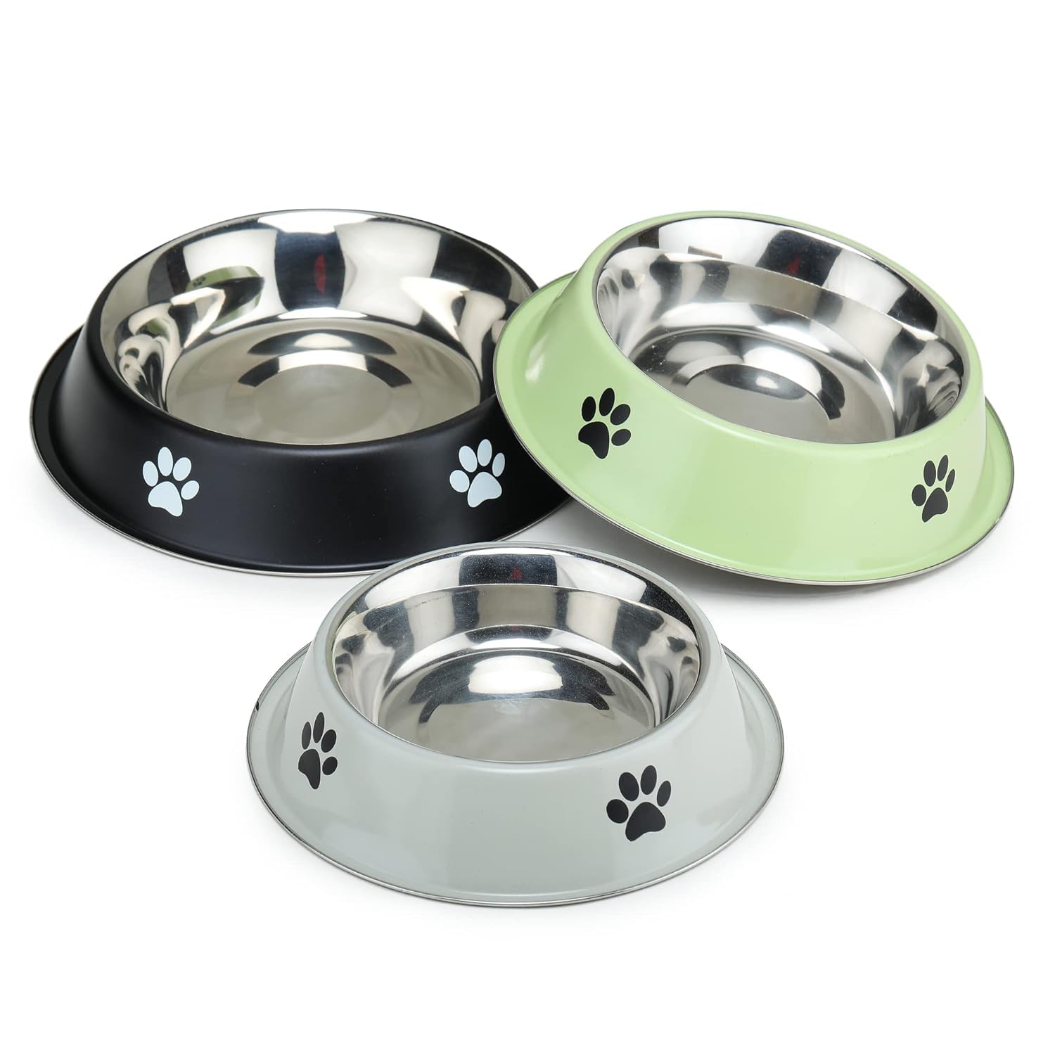 Madhabi Stainless Steel Pet Bowl Size 3  AntiSkid Dog And Cat Feeding Dish With NonSlip Rubber Base, Durable Metal Food And W