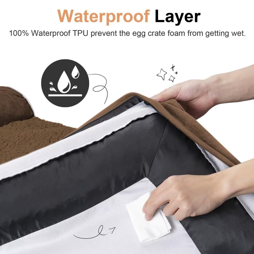 Large Dog Bed Orthopedic Washable: Beds Bolster Xxl Bed Big Xlarge Dogs Egg Crate Foam Sofa Couch Waterproof Removable Cover - Dark Coffee