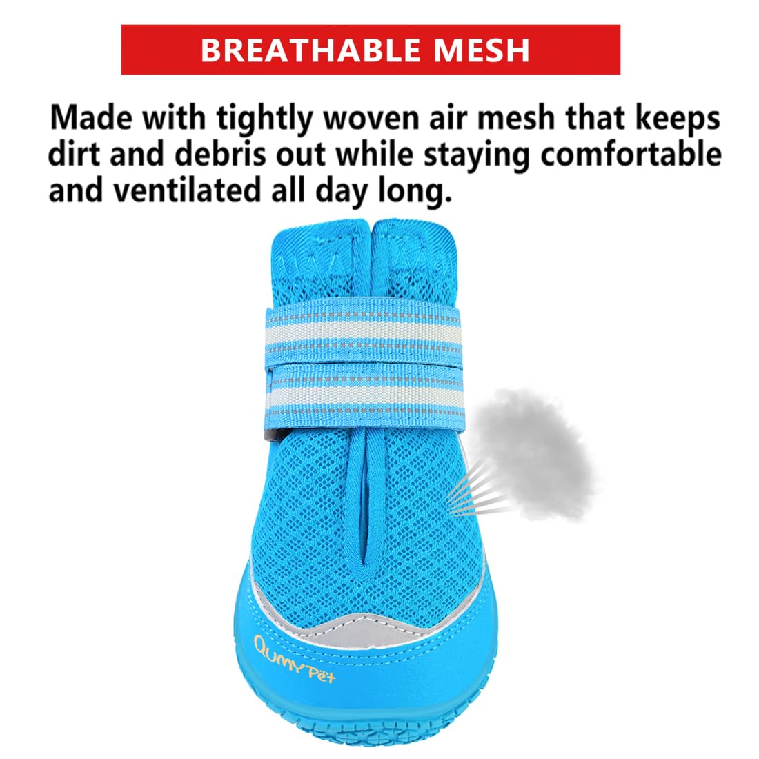 QUMY Dog Shoes - 4PCS Breathable Non-Slip Booties for Hot Pavement, Size 5 (2.4''x2.8''), Blue, Ideal for Medium to