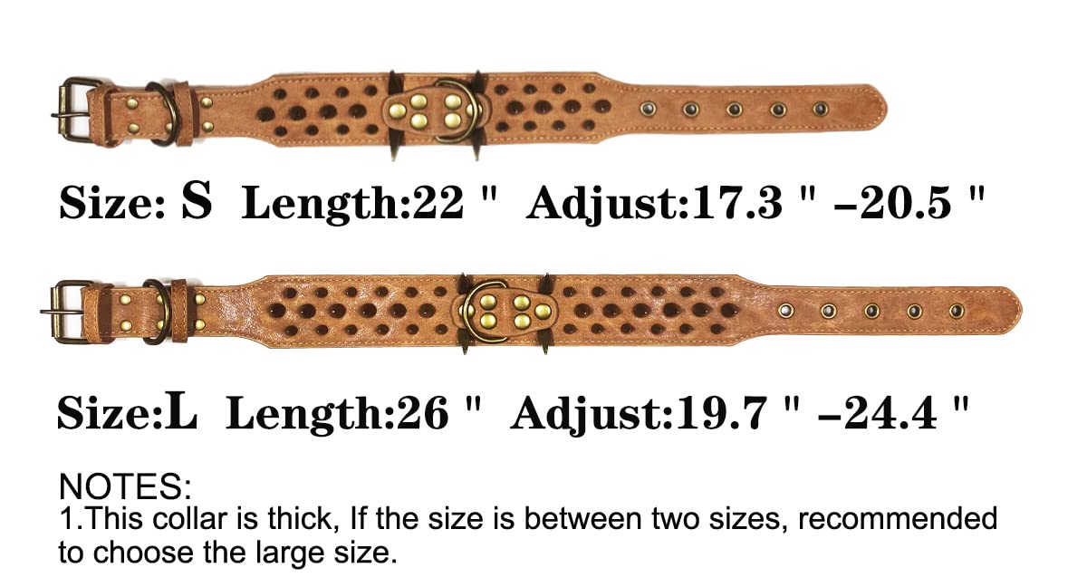 Kawagogo Spiked Studded Dog Collar With Large Sharp Spikes,2 Inch Wide Leather Dog Collar,Anti-Bite,Fit Large Medium Dogs,Pitbul