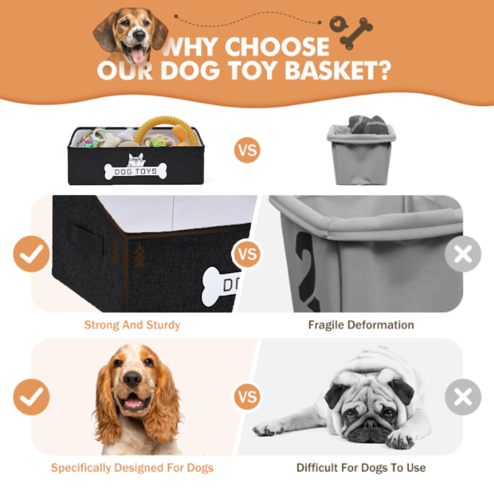 Mutiearo Dog Toy Basket, Specially Designed for Dog Toy Storage, Collapsible Dog Toy Box with Handle,Perfect for Storing Pet Toy