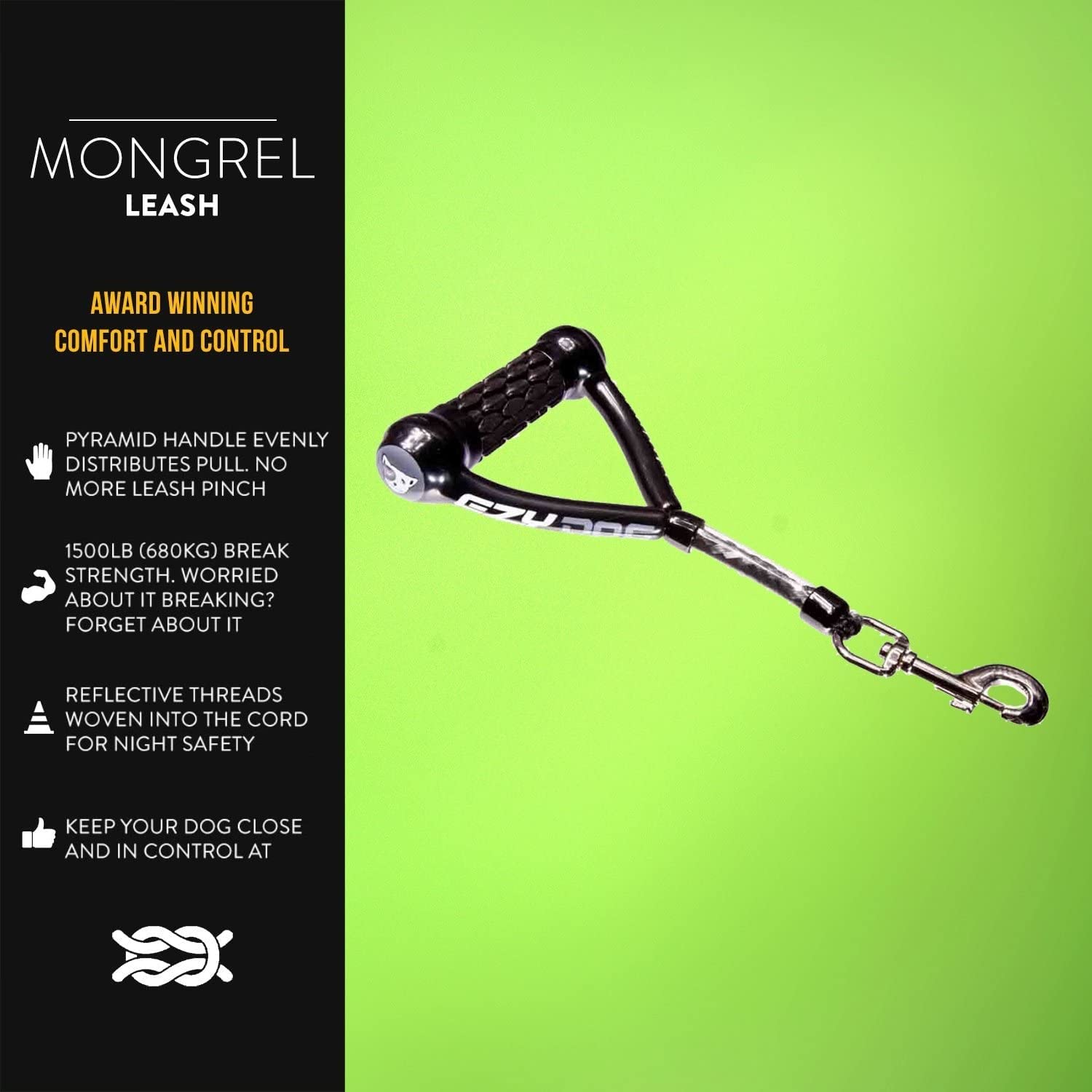 Ezydog Mongrel Best Short Dog Leash For Medium To Large Dogs - Perfect Lead For Control, Training, And Keeping Your Dog Close - Durable And Comfortable Pyramid Handle Design (12”, Black)