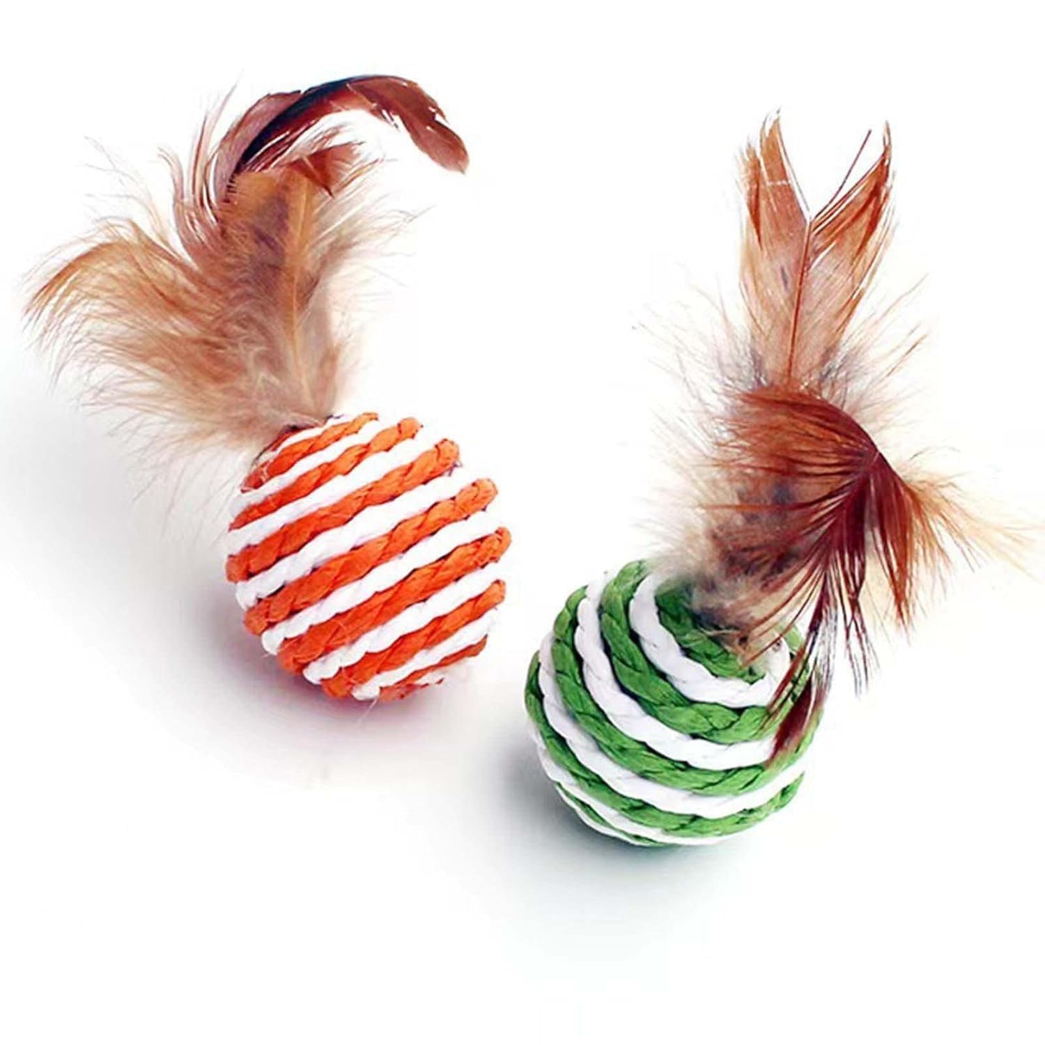 Psk Pet Mart Cat & Kitten Toy Sisal Hemp Knitted Ball Tricolor Biting Interactive Pet Supplies Pack Of 2
