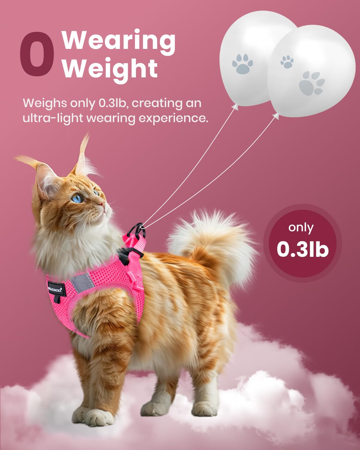 FAYOGOO Cat Harness and Leash Set, Adjustable Mesh Vest, Escape Proof, Small (Chest 10-12''), Pink