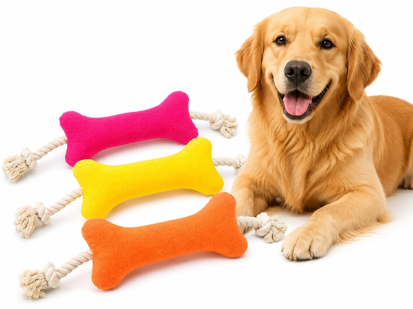 Kipenzi Plush Bone Rope Toy Pack Of 3 | 100% Natural Cotton Rope Chew For Aggressive Chewers | Interactive Tug Of War & Teeth Cl