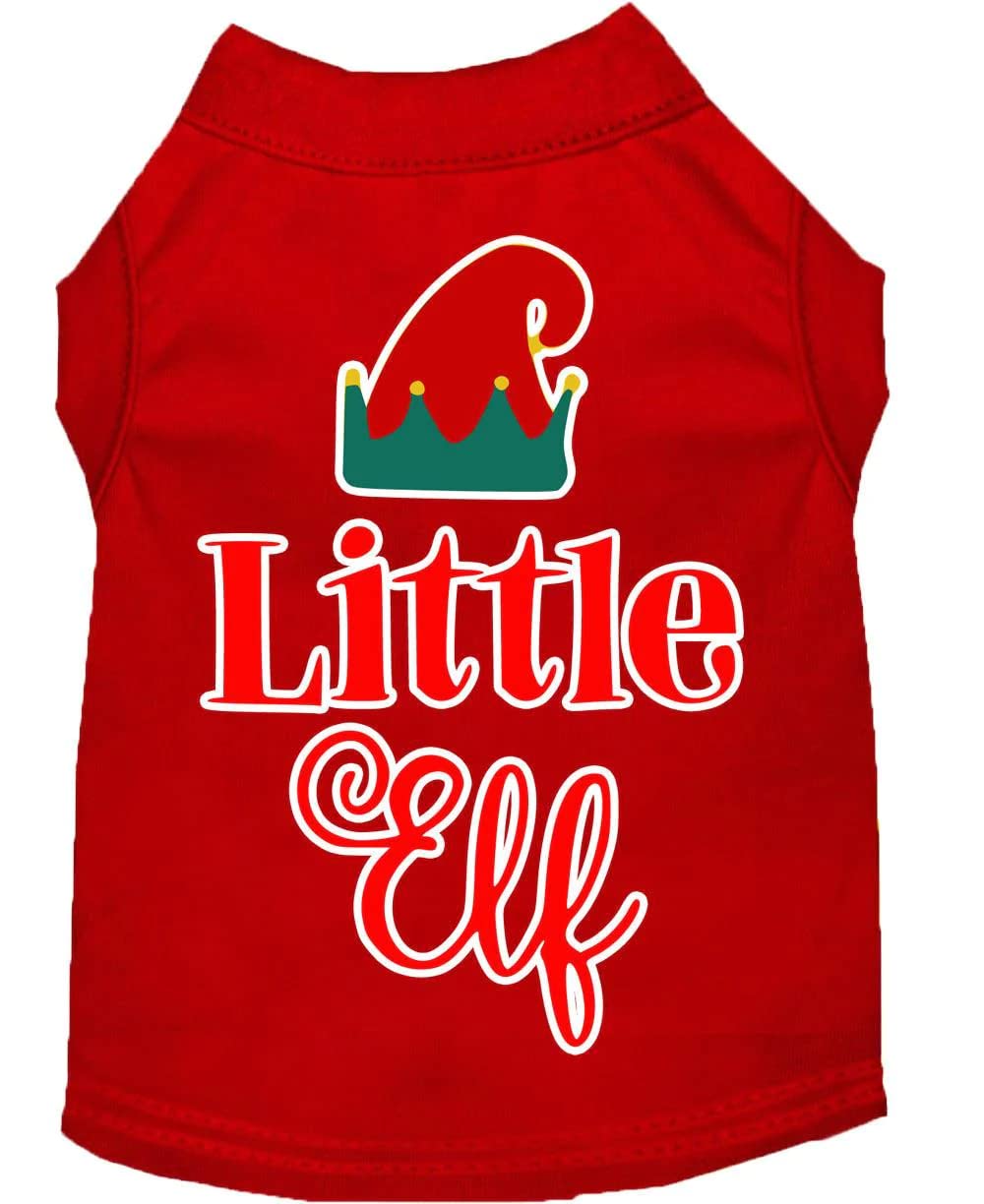 Christmas Pet Dog & Cat Shirt Screen Printed, "Little Elf" Red 2XL (20-25 lbs.)