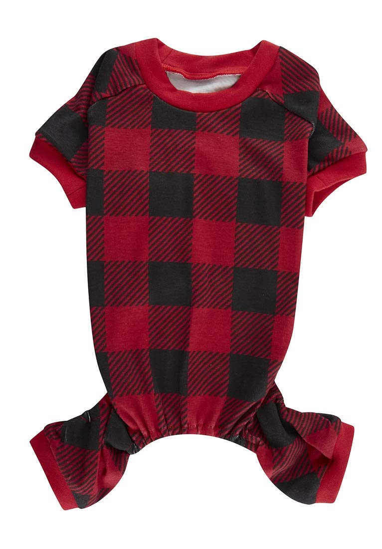 Red Plaid Christmas Clothes For Dogs Pajamas Onesie Pjs, Back 23' Xlarge