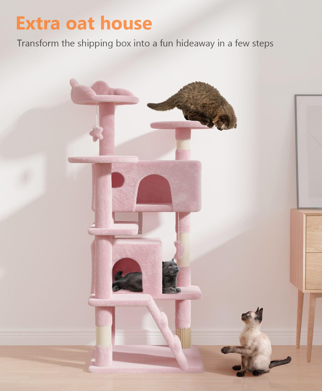 Os Motor 54'' Cat Tree Tower For Indoor Cats Large Adult,Cute/Tall Modern Cat Tree For Big Cats 20 Lbs,Plush Multi-Level Cat Con