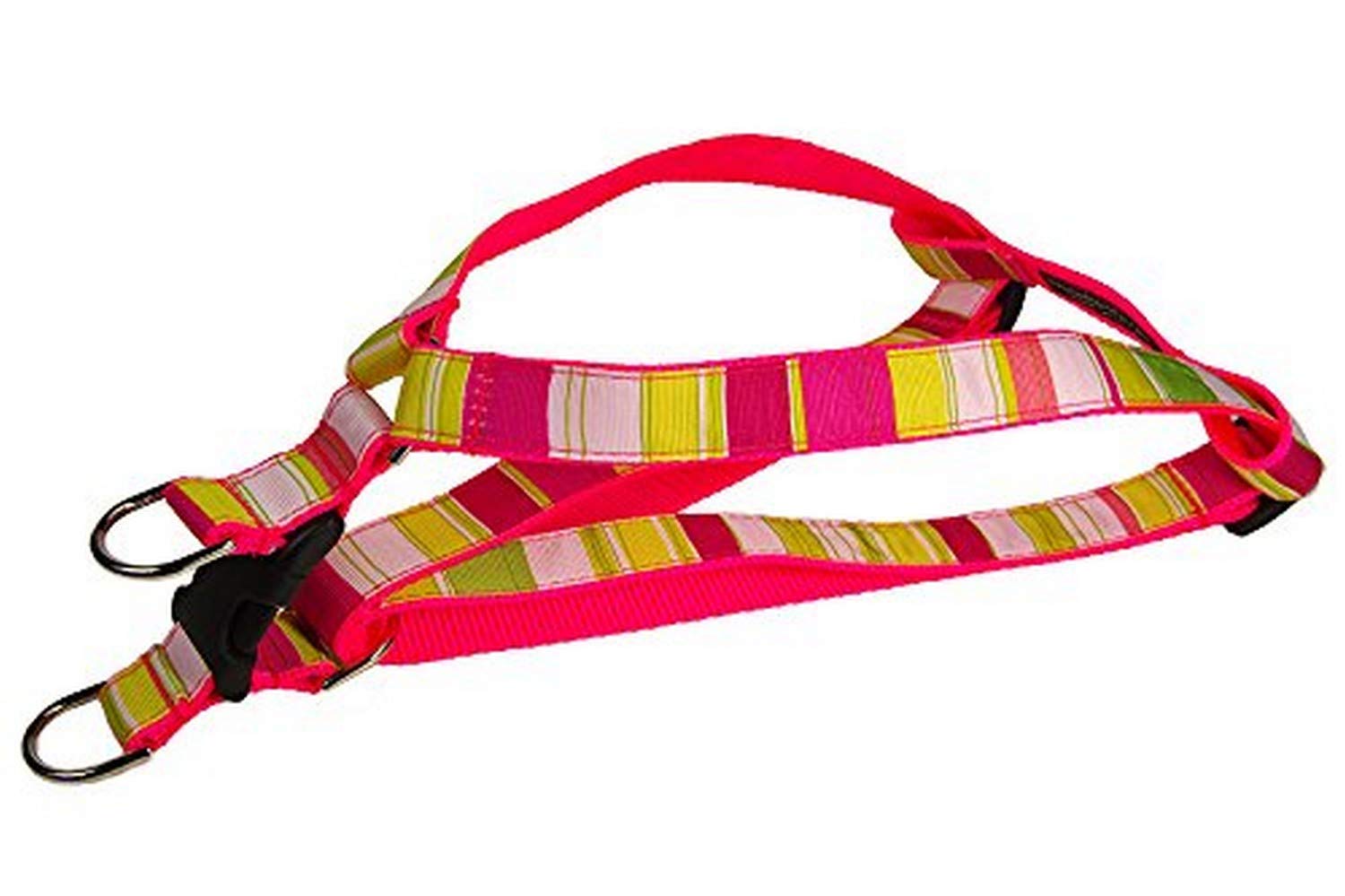 Medium Neon Pink/Multi Stripe Dog Harness: 3/4 Wide, Adjusts 18-24 - Made in USA.