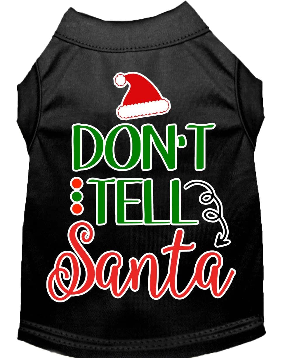 Christmas Pet Dog & Cat Shirt Screen Printed, "Don't Tell Santa" Yellow SM (3-6 lbs.)
