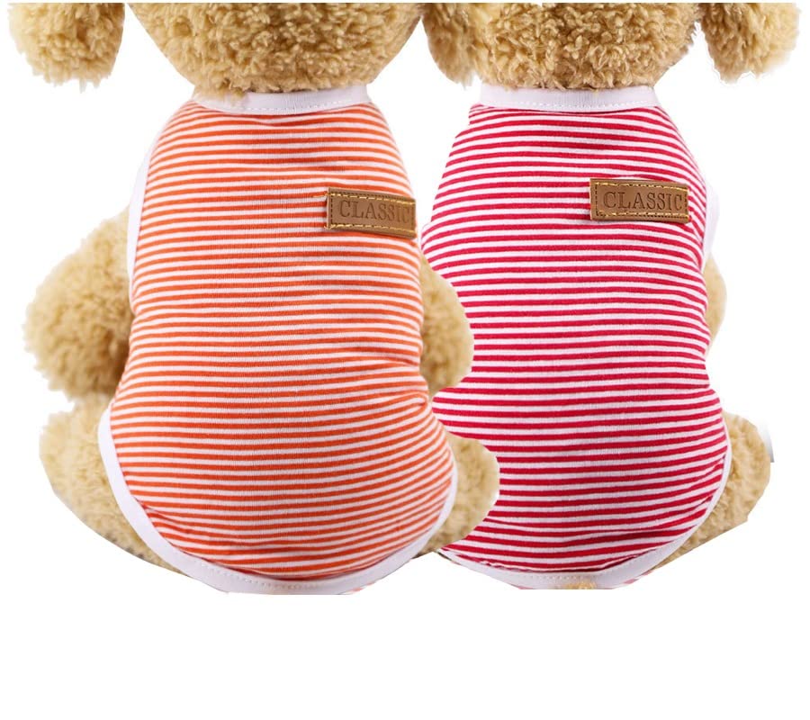Kutkut Set Of 2 Pcs Striped T-Shirt Clothes For Small Dogs, Stretchy Summer Cotton Cat Vest Doggy Tee Tank Top For King Charls, 