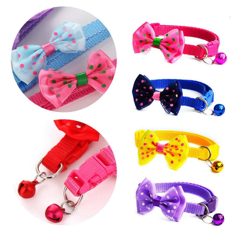 Pet Fun Cute Bow Tie Cat Dog Collar With Bell  Adjustable Kitten Puppy Necktie Collar  Soft Comfortable Pet Collar For Small M