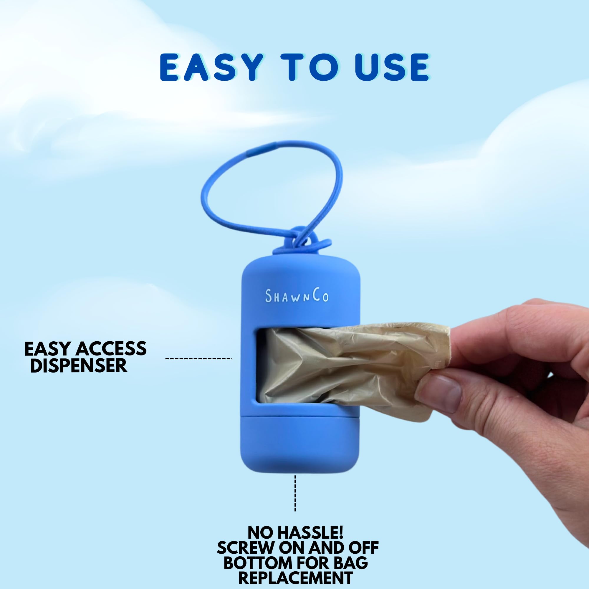 Shawnco Dream Bag'S Holder- Dog Poop Bag Holder With 1 Roll Of 15 Bags, Premium, Durable And Leakproof Bags (Pacific Blue)