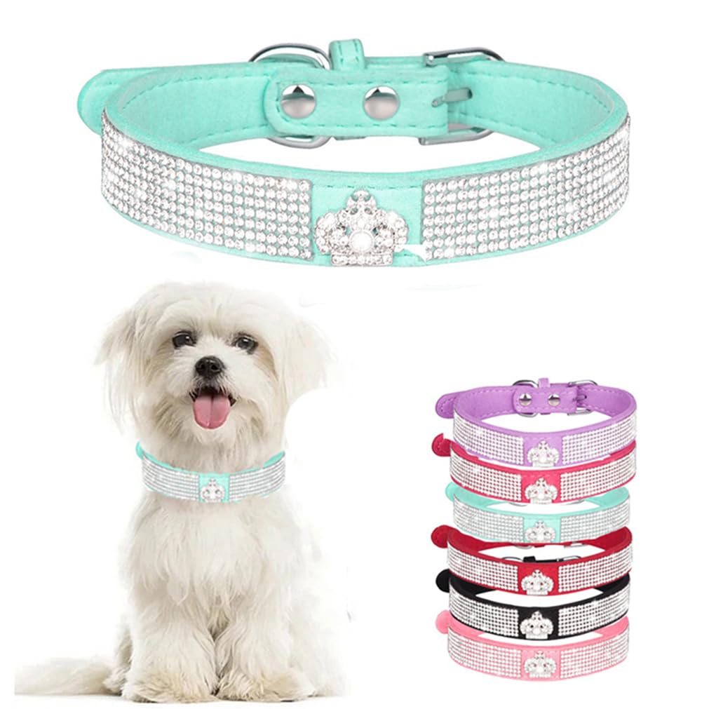Light Blue Rhinestone Small Dog Collar, Small Puppy Collars,Bling Diamond Cat Collar Pretty Jewel Glitter Sparkly Pet Puppy Coll