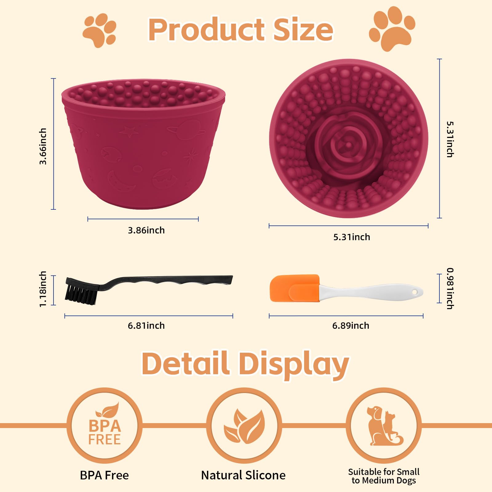 Dog Lick Bowl with Brush and Scraper, Anxiety Relief Silicone Slow Feeder Treat Dispenser, Anti-chocking Pet Dish, Non-Slip Inte