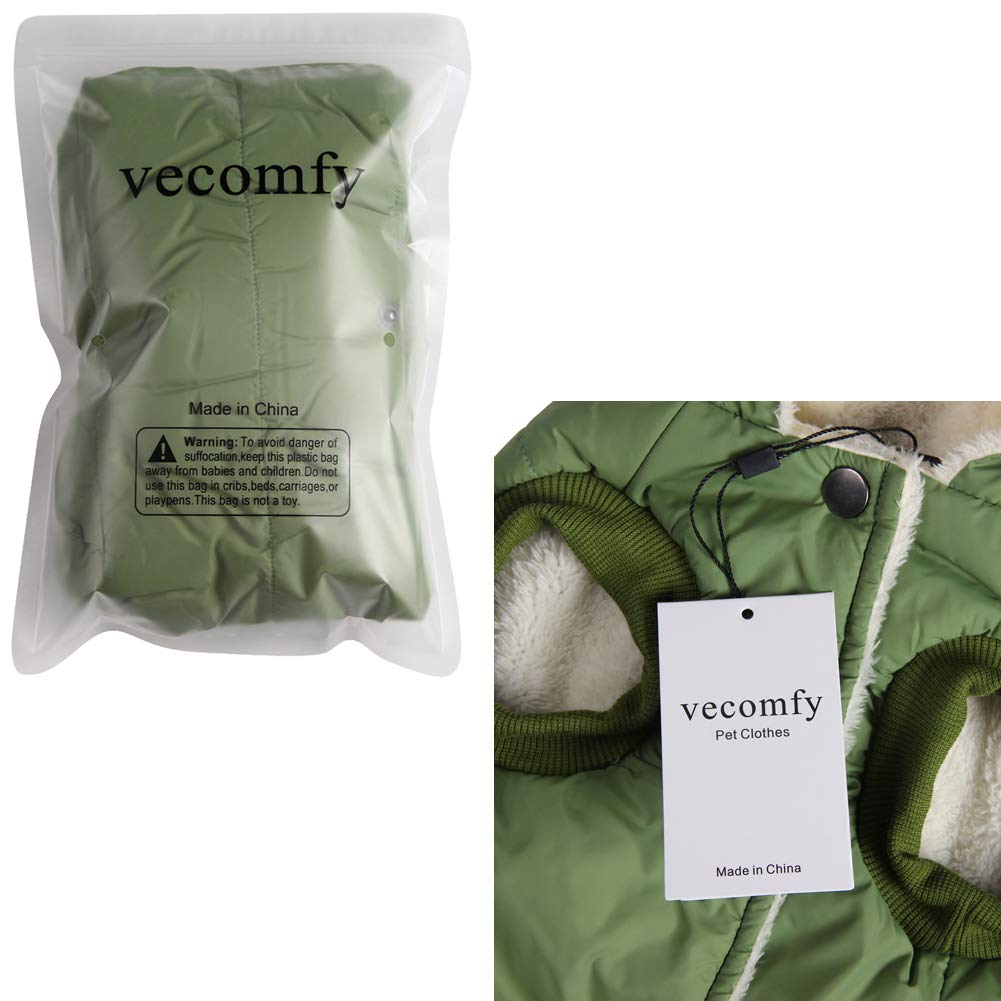 Vecomfy Fleece Lining Extra Warm Dog Hoodie In Winter For Medium Dogs Jacket Pet Coats With Hooded Green L