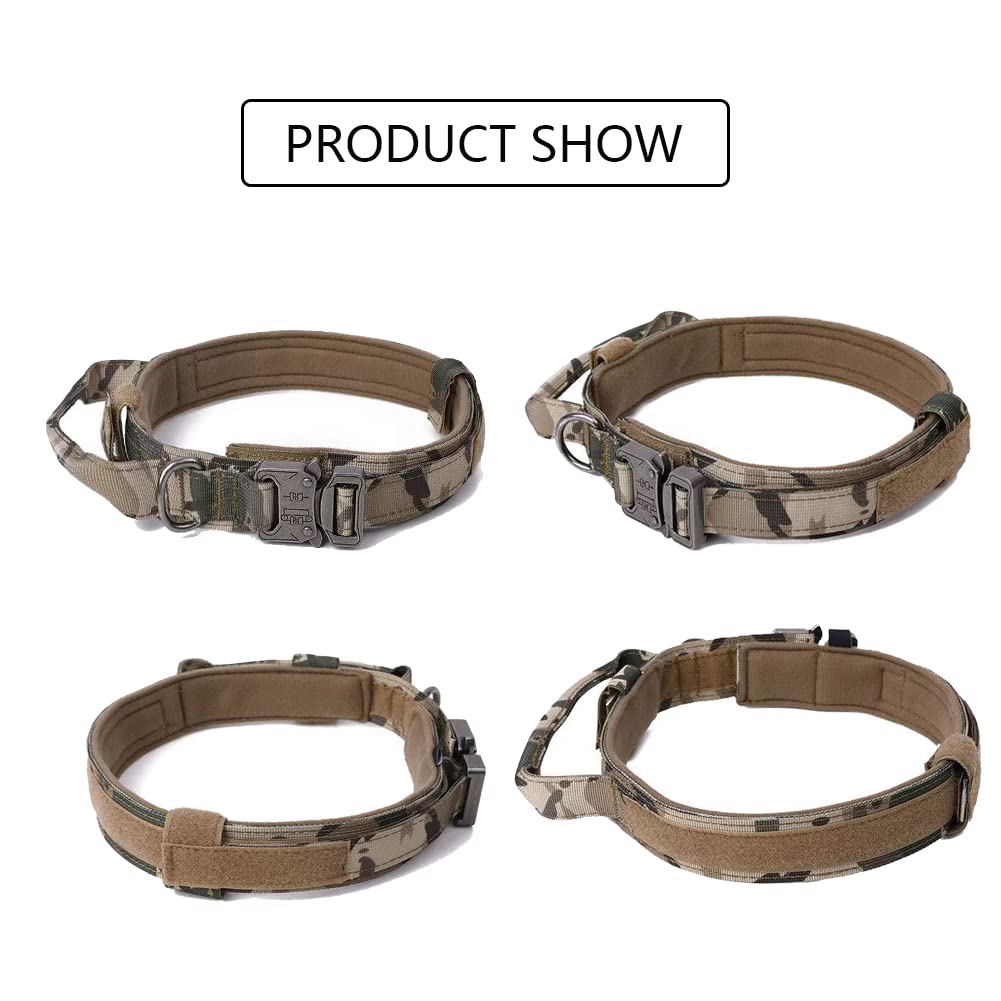 Tactical Dog Collar Military Dog Collar Adjustable Nylon Dog Collar Heavy Duty Metal Buckle With Handle For Dog Training (Camo,S)