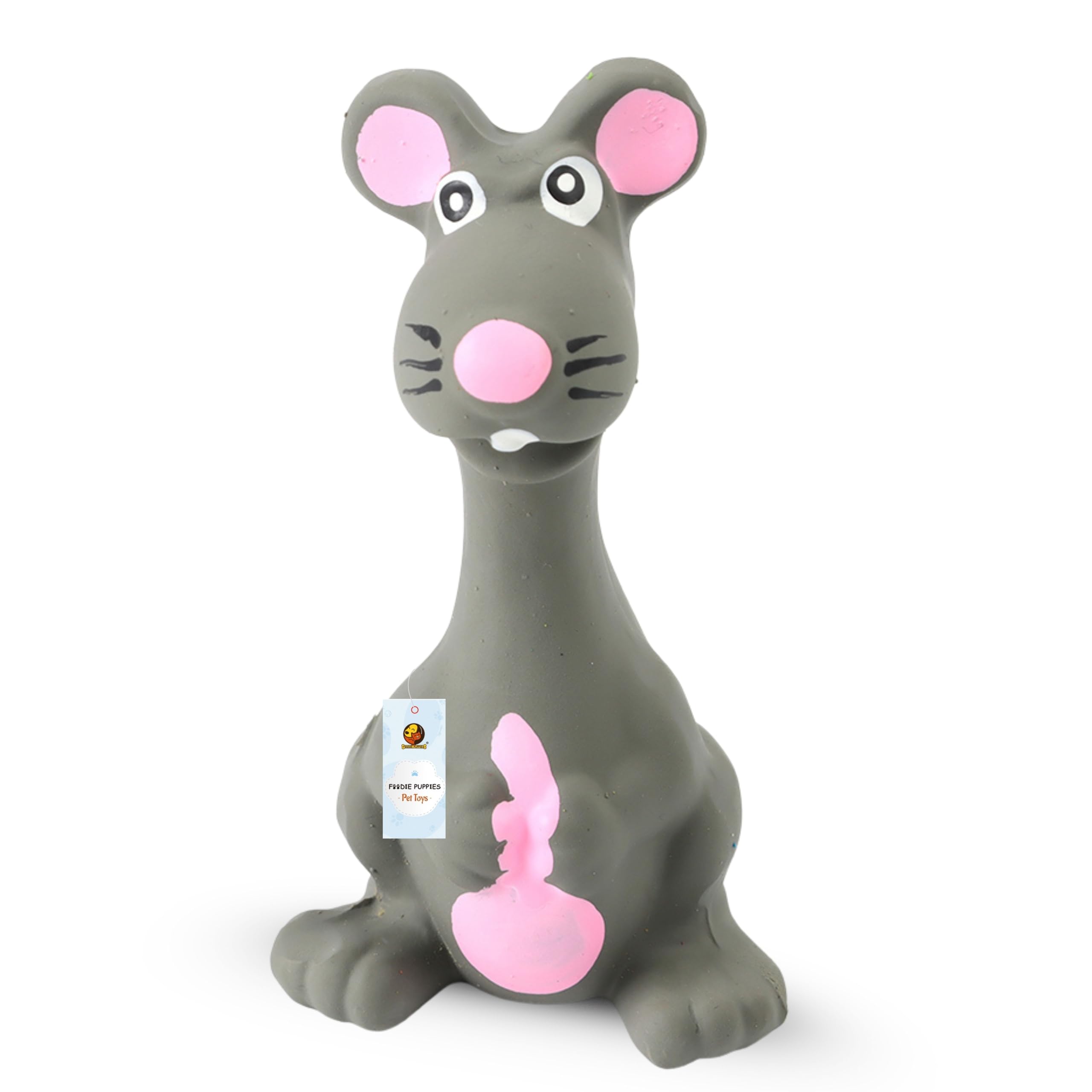 Foodie Puppies Squeaky Latex Dog Toy for Small Dogs & Puppies | Grey Mouse Shape | Durable, Soft & Safe | Fun Chew, Fetch & Play