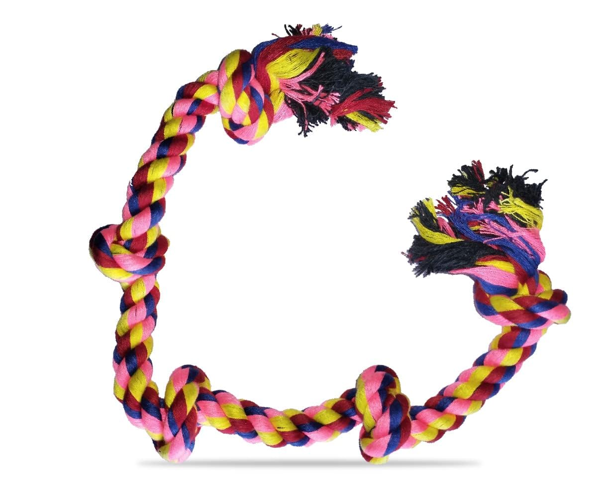 Kittupet Large Cotton Rope Dog Chew Toy With 5 Knots (25 Inch) | Durable Tug & Chew Toy For Medium & Large Dogs | Teeth Cleaning