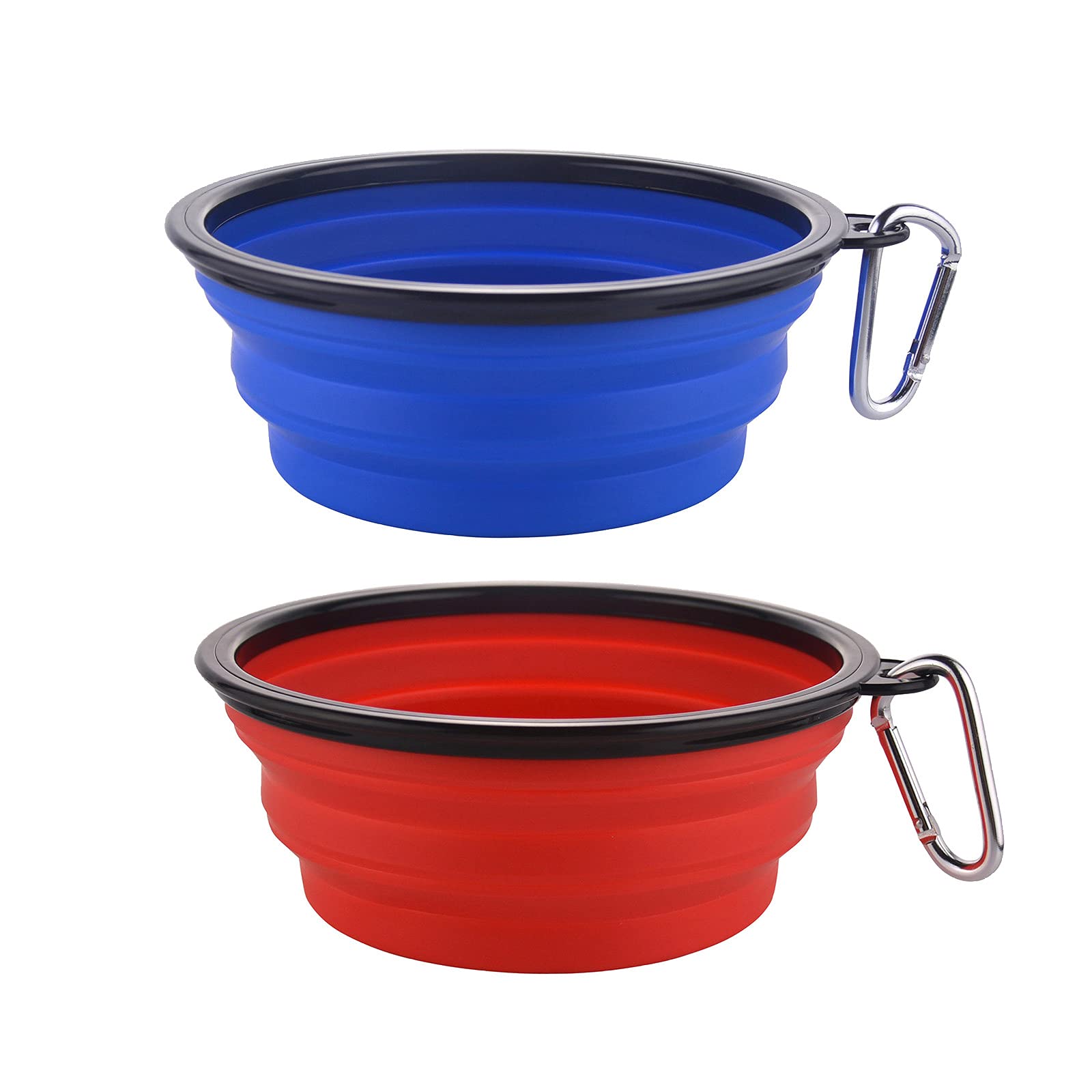 Large Collapsible Dog Bowls, 34oz Travel Water Food Bowls Portable Foldable Collapse Dishes with Carabiner Clip, 2 Pack (Blue + 