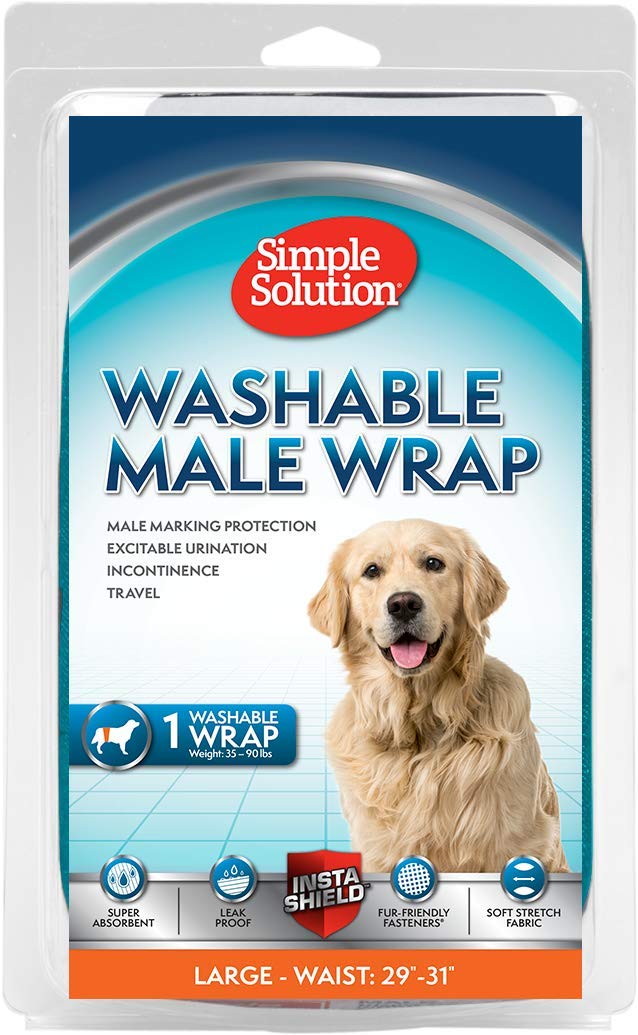 Simple Solution Washable Male Dog Diapers Absorbent Male Wraps with Leak Proof Fit Excitable Urination, Incontinence, or Male Ma