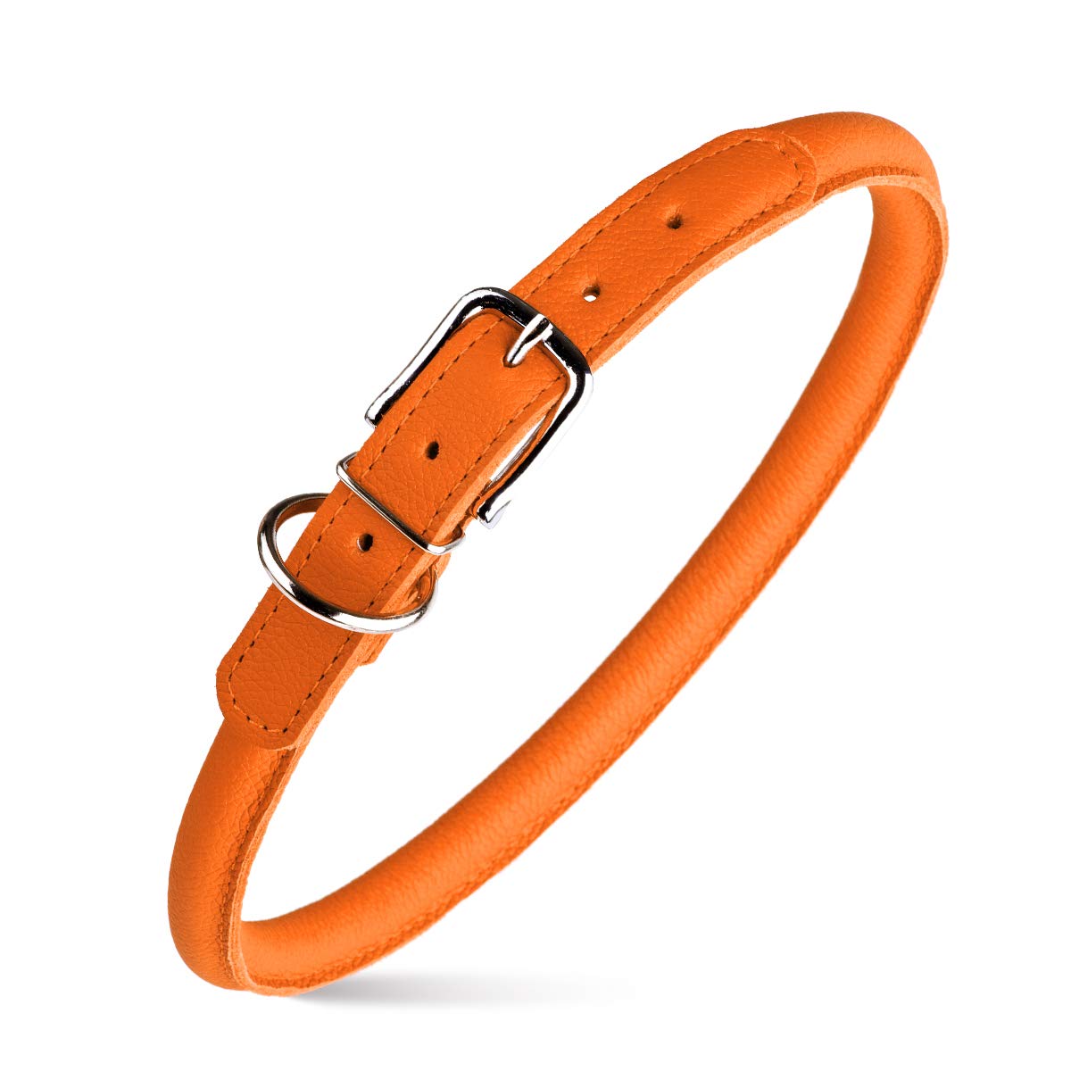 Dogline Rolled Leather Dog Collar - For Small, Medium And Large Breeds - Soft And Padded Round Luxury Design W1/2'' - L19-22, Or