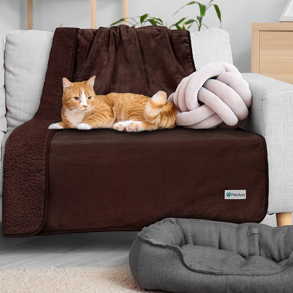 Petami Waterproof Dog Blanket For Small Medium Dogs, Pee Proof Pet Blanket Sherpa Fleece Couch Cover, Reversible Cat Throw Bed Sofa Protector, Soft Plush Washable Pad (Medium 29X40, Brown)