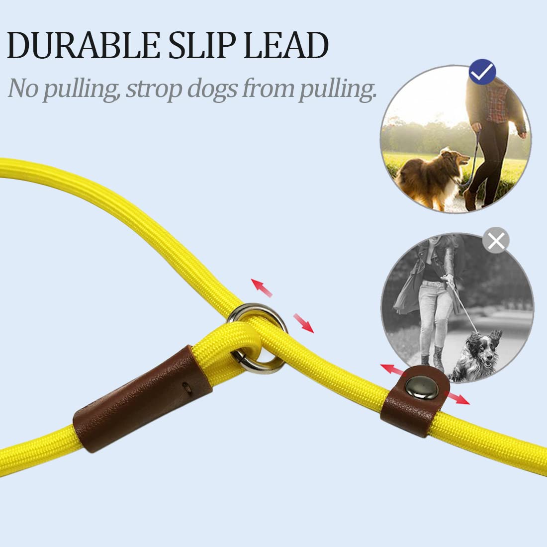 Maypaw Slip Lead Control Leash For Dogs No Pull, 13+ Colors Classic Dog Lead 7 Ft Pet Slip Leash, 1/4” Rope Leashes For Small Medium Animals (7Ft*1/4', Yellow)