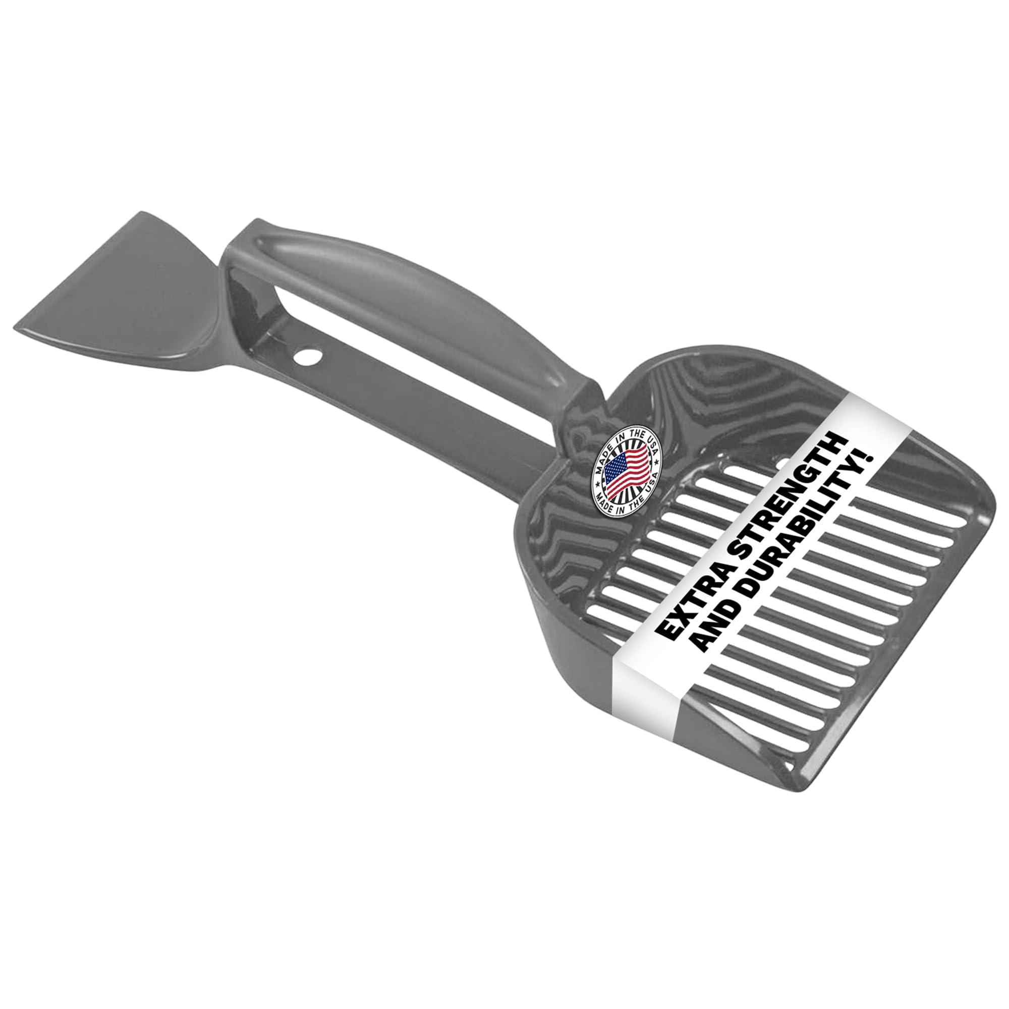 Scrape 'N' Scoop Cat Litter Clump Remover With Sifter – Litter Box Scooper & Scraper 2 In 1 For Litter Tray, Potty, & Litter Pan - Animal Waste Cleaner Tool - Pet Accessories & Supplies - Grey