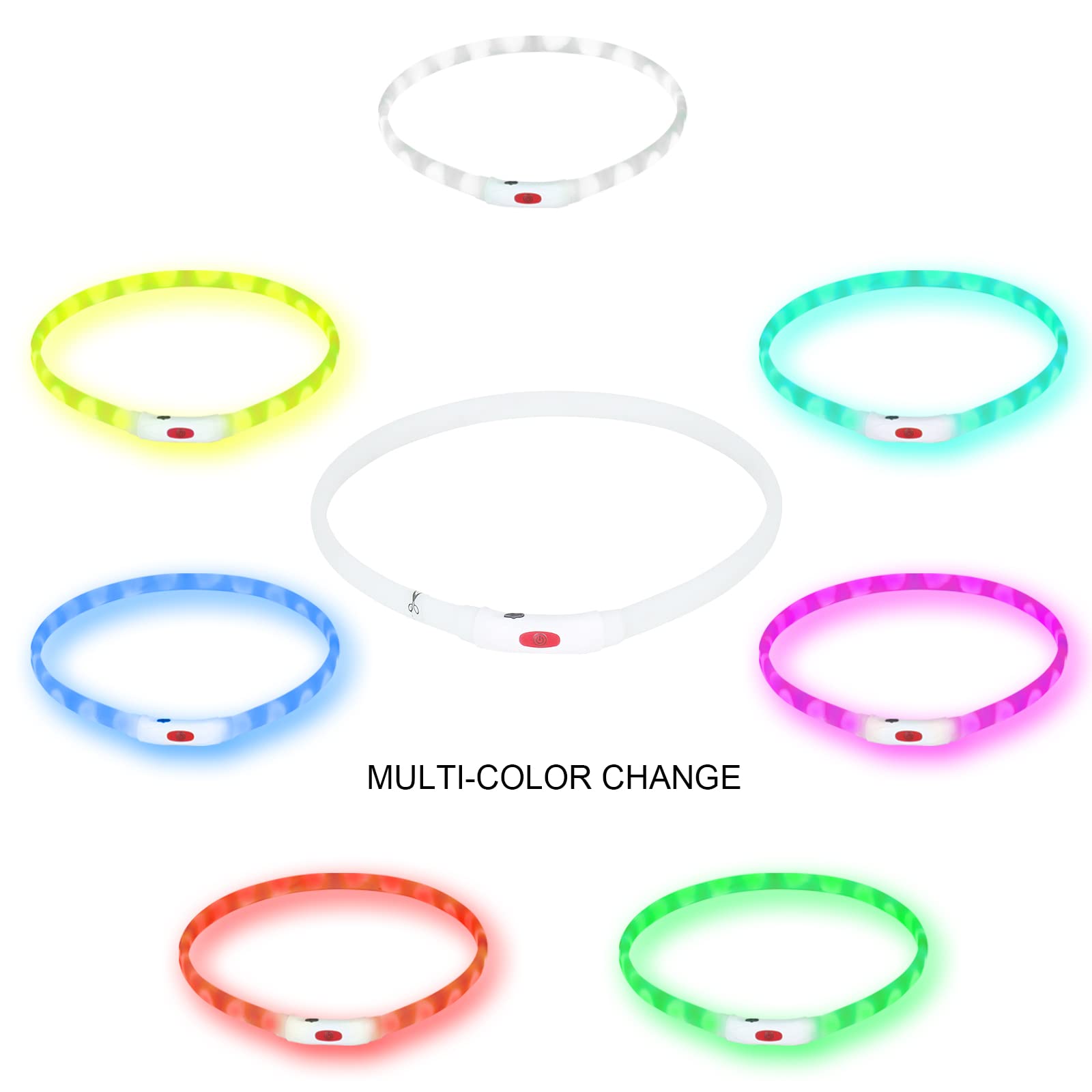 Led Multi-Color Dog Collar , Rechargeable 7 Colors Changing Light Up Dog Collar, Dog Lights Make Pet Visible And Safety For Nigh