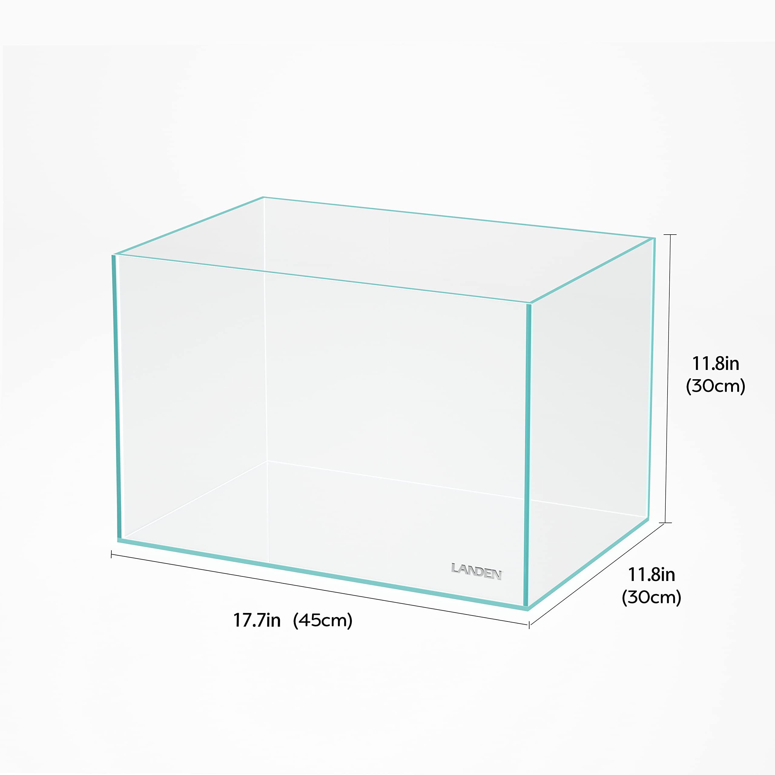 Landen 100P 50 Gallon Rimless Low Iron Aquarium Tank, W39.4  D17.7  H17.7 in(100x45x45cm) 10mm Thickness with Black Nano Foam Le