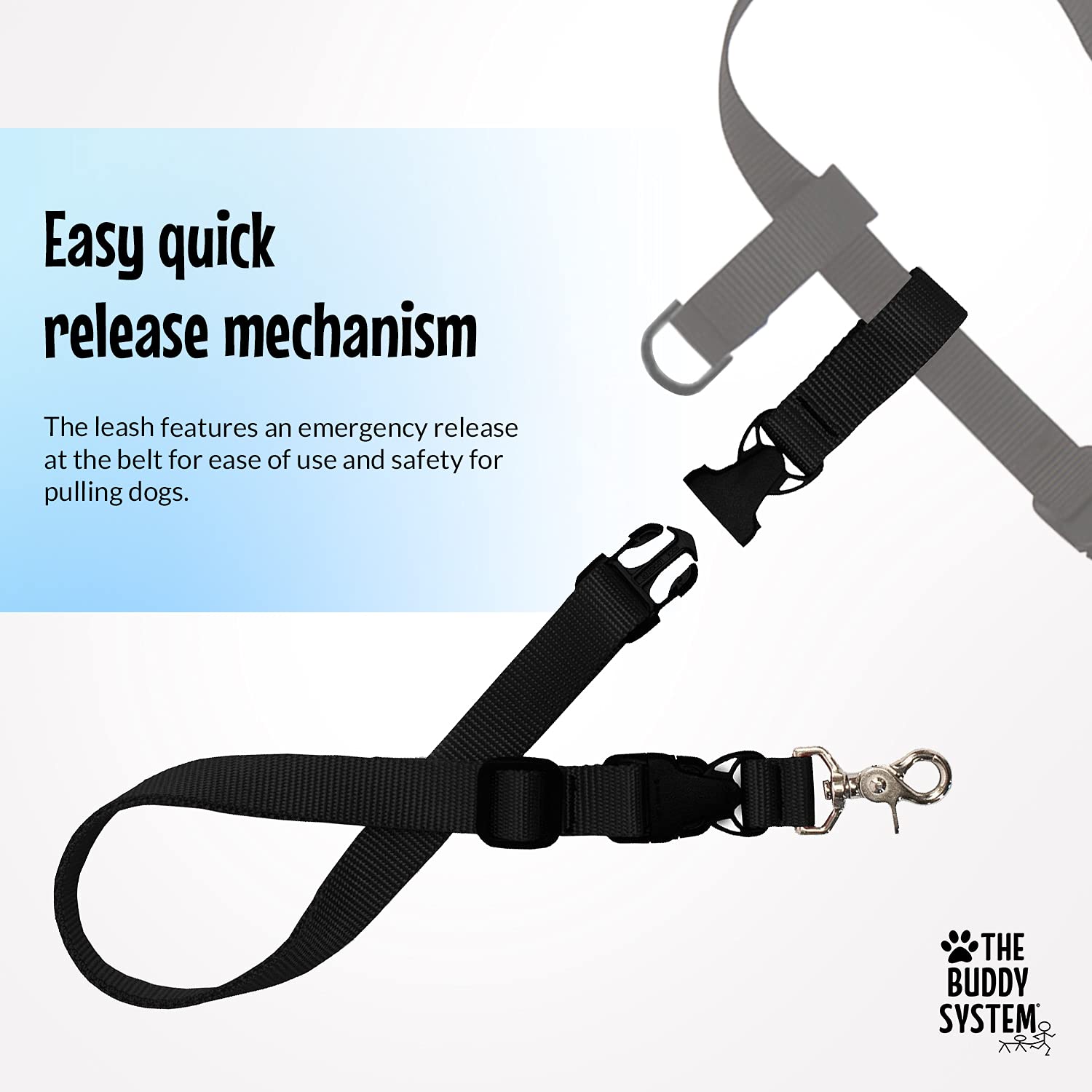 The Buddy System Adjustable Hands Free Dog Leash, Hand-Free Leash For Running, Jogging, Walking, Hiking And Training Service Dogs, Versatile All Dog Sizes - Made In Usa - Regular, Black