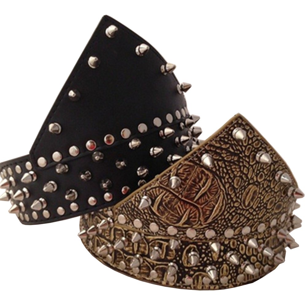 Dogs Kingdom 20-26 Length Triangle Collar Design Spiked Silver Rivets Studded Leather Dog Collar Heavy Duty for Medium Large Bre