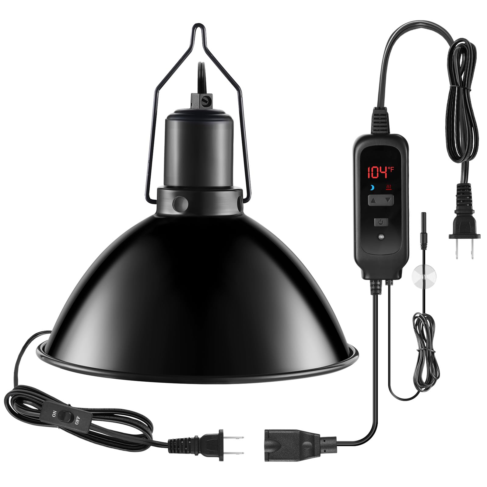 Dxophiex 8.5 Inch Reptile Heat Lamp Fixture With Dimming Thermostat,Reptile Light Fixture Max 150W,Pid Inverter Thermostat With 