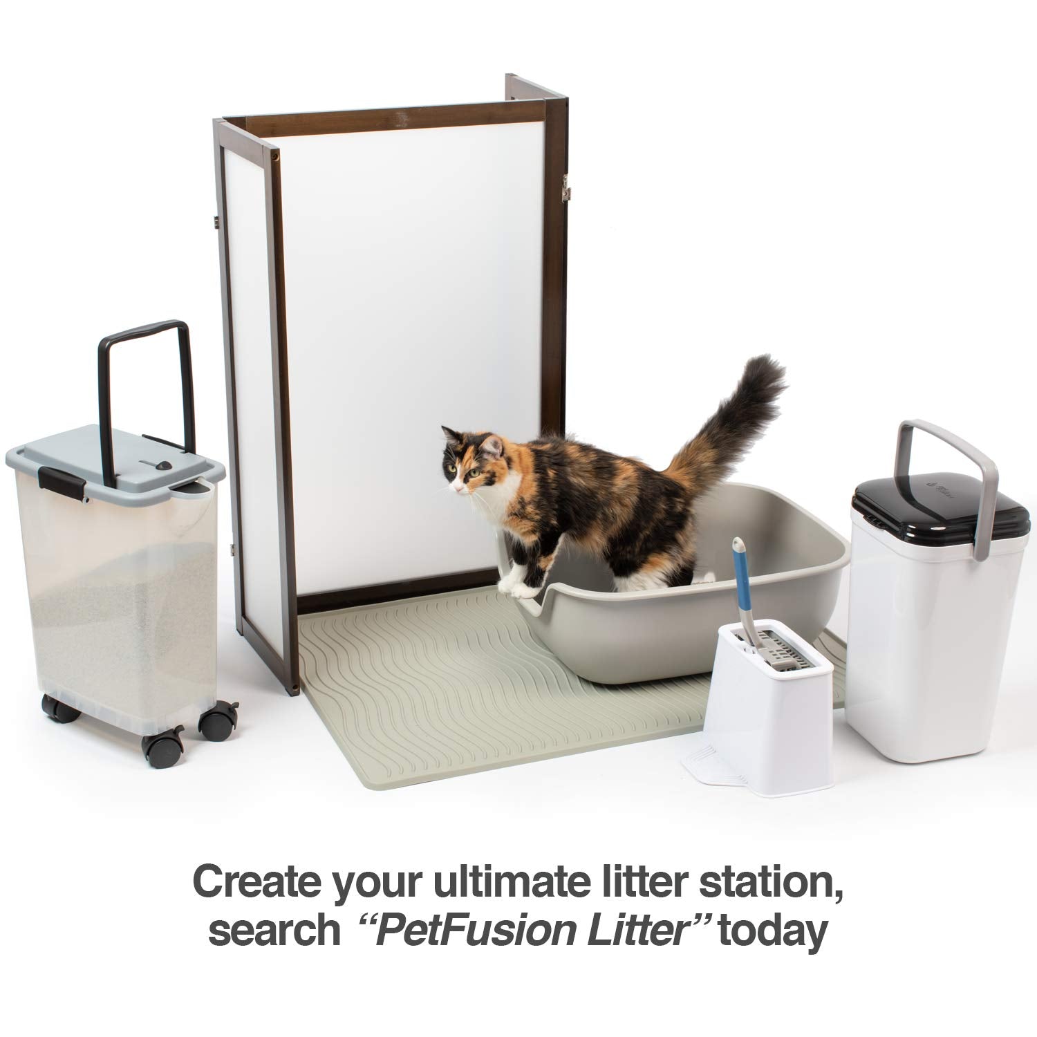 PetFusion 2-in-1 Universal Litter Scoop Holder, Premium Silicone Bristles Clean & Hold Most Standard, Foothold Allows for Hands-