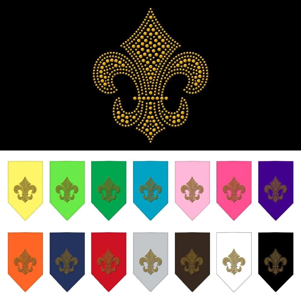 Pet and Dog Bandana Rhinestone, "GOLD Fleur De Lis" White Large