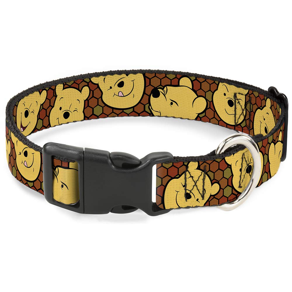 Buckle-Down Plastic Clip Collar - Winnie The Pooh Expressions/Honeycomb Black/Browns - 1' Wide - Fits 15-26' Neck - Large