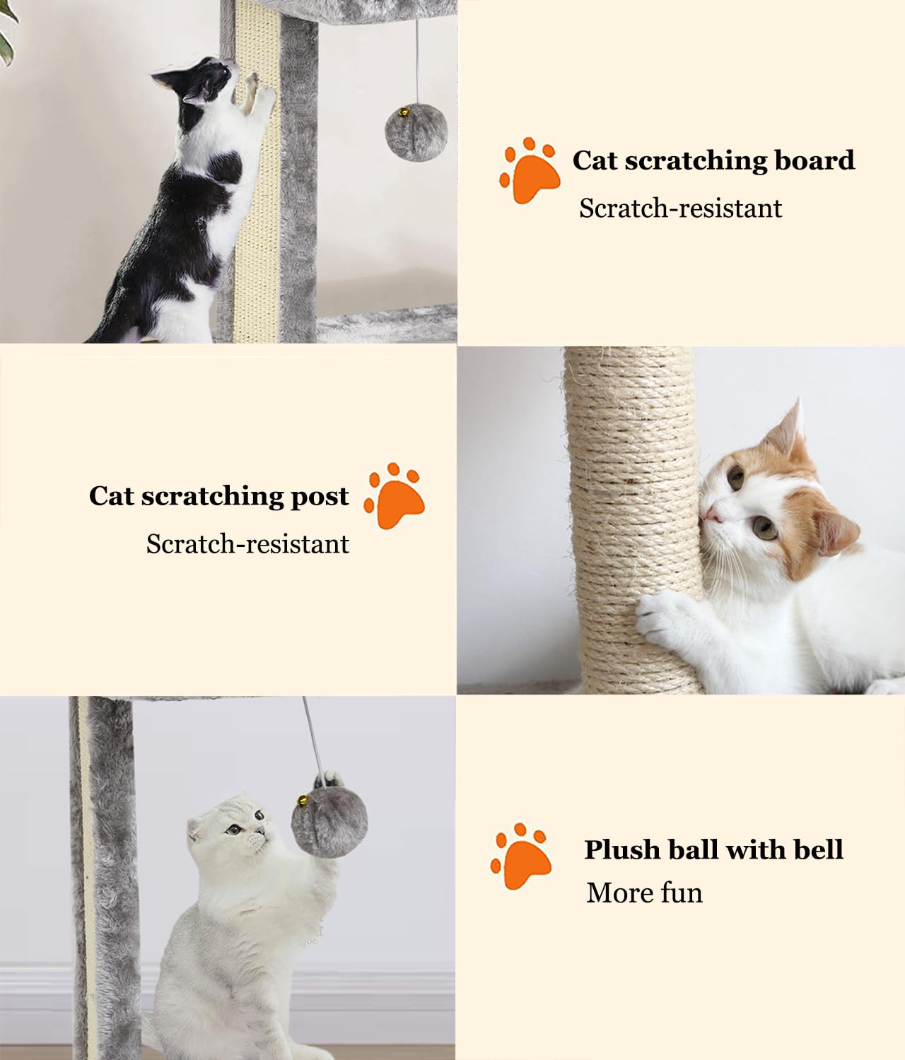 Syandlvy Cat Tree With Scratching Post For Indoor Cats, Scratching Board With Perch, Cat Post Scratcher With 2 Dangling Balls, G