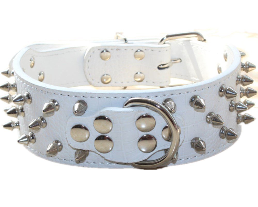 Serijoars Spiked Studded Dog Collar, Pu Leather Dog Collar, Adjustable Pet Collars For Medium Or Large Breed Pet (Xl, White1)