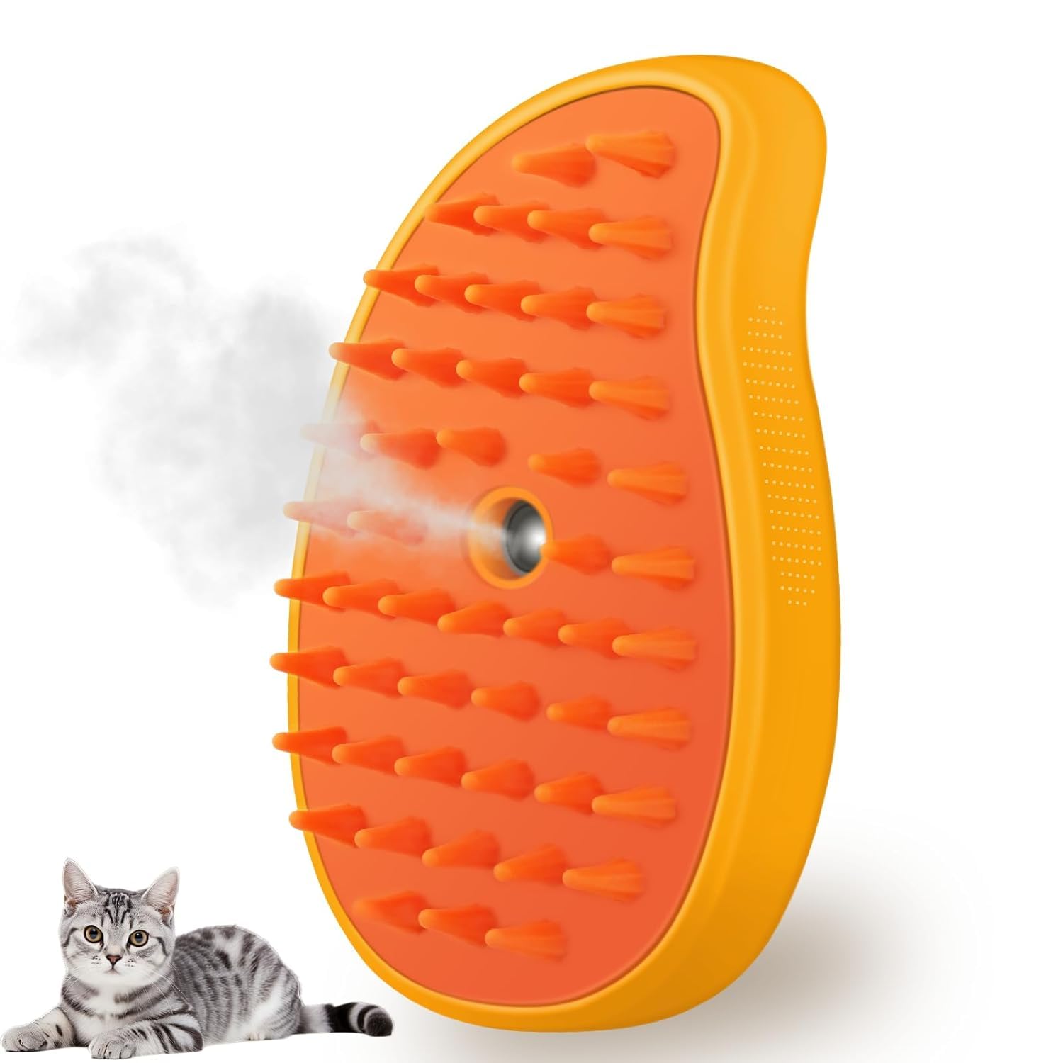 Cat Steam Brush, 3 In 1 Brush Pet Hair Cleaning Brush Comb Silicone Massage Grooming Brush For Cats Dogs (Mango Yellow)