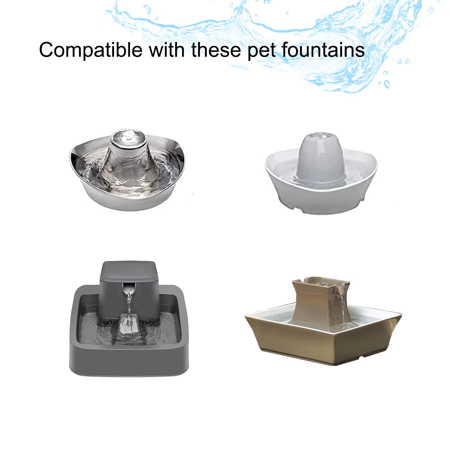 Ukulork 16 Pack Pet Fountain Filter Replacement - 8 Carbon & 8 Foam Filters for Water Dispensers - White