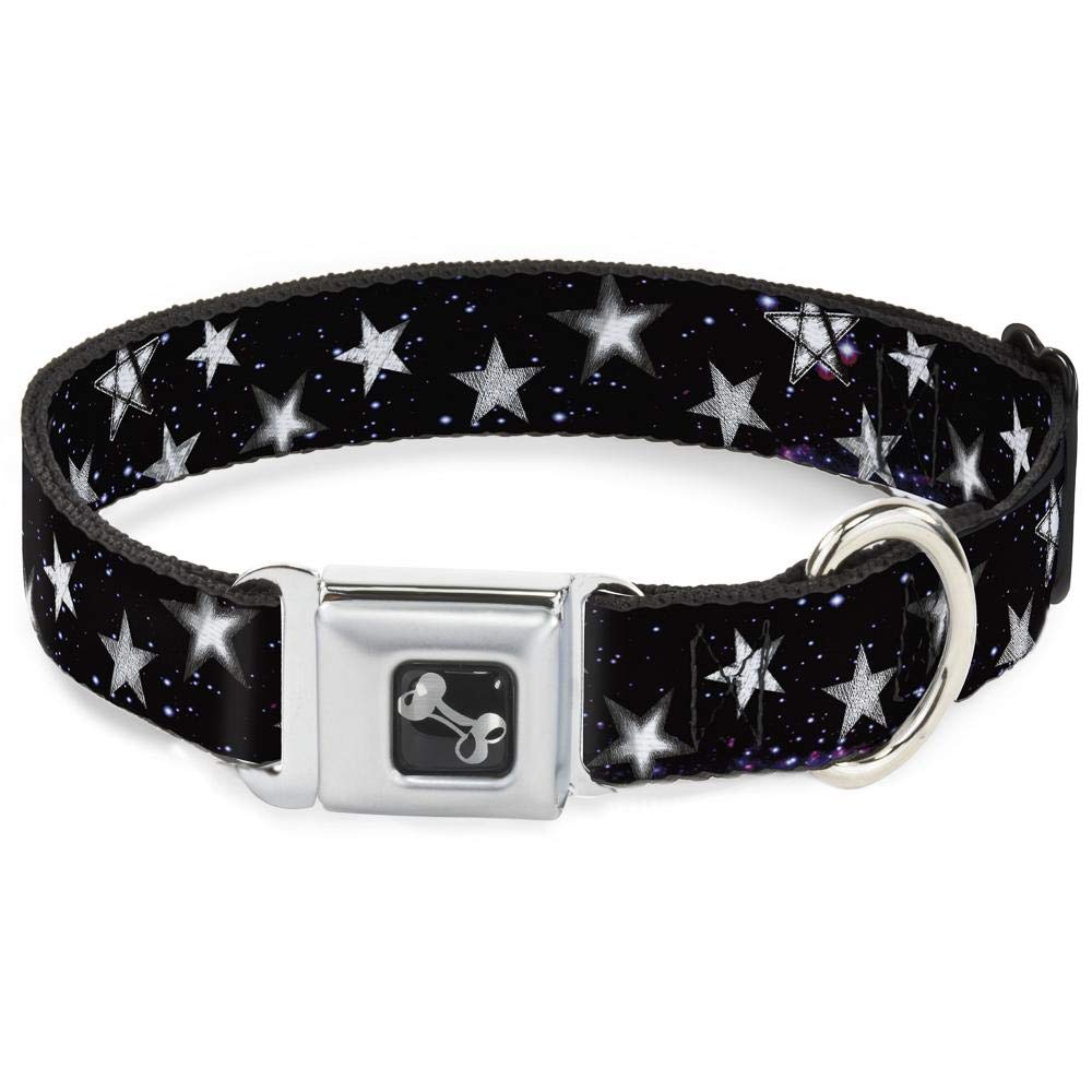 Buckle-Down Dog Collar Seatbelt Buckle Glowing Stars In Space Black Purple White 15 To 26 Inches 1.0 Inch Wide, Multicolor (Dc-W30760-L)