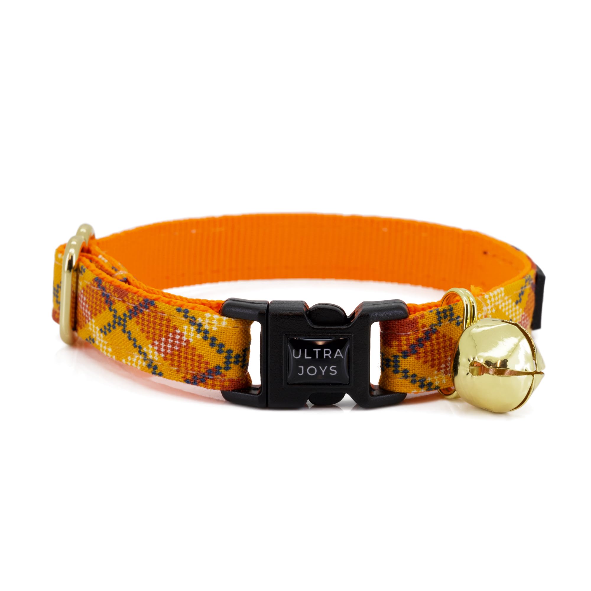 Ultra Joys Breakaway Cat Collar With Bells - Plaid Orange, Large